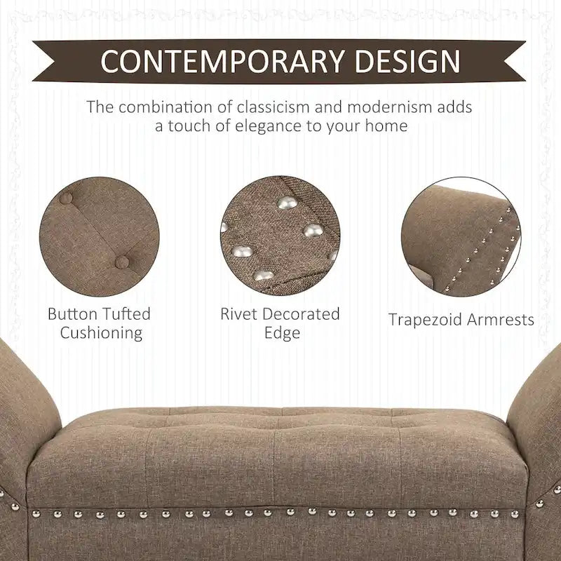 Banc moderne capitonné à boutons – pouf rembourré en tissu pour chambre ou salon