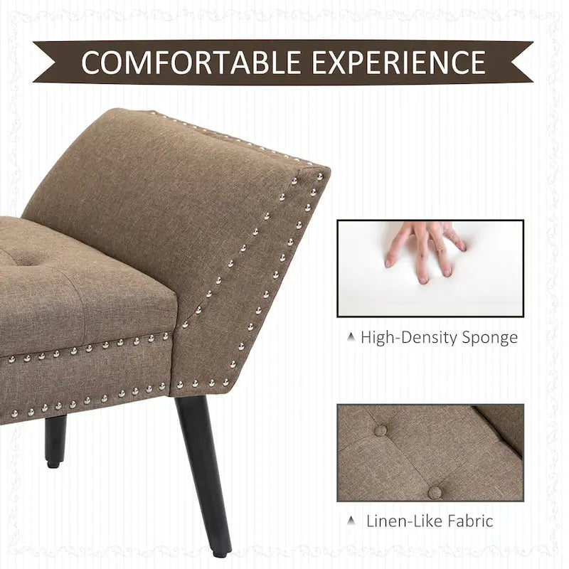 Banc moderne capitonné à boutons – pouf rembourré en tissu pour chambre ou salon