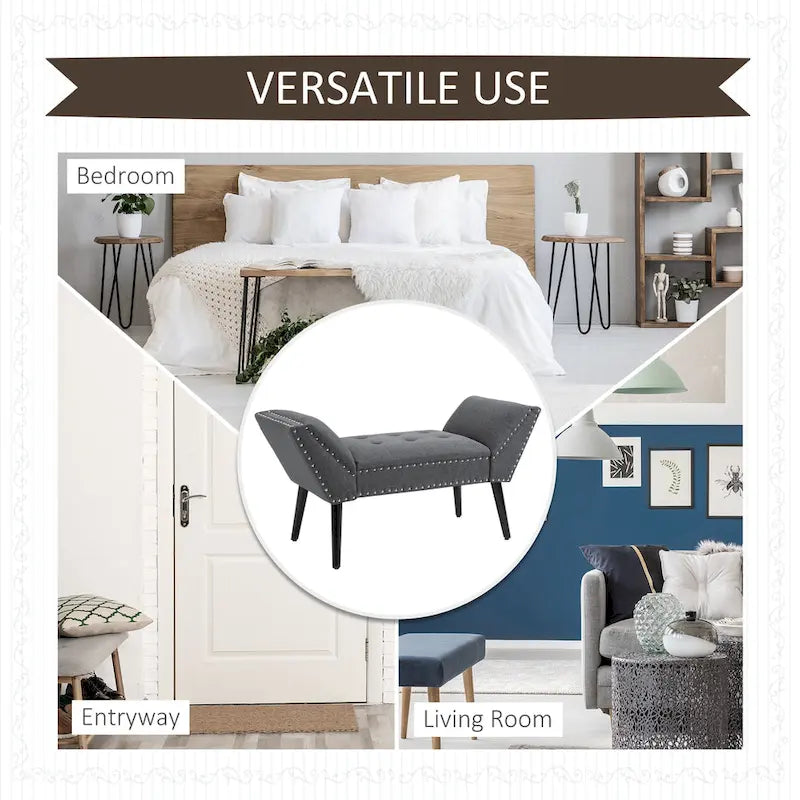 Banc moderne capitonné à boutons – pouf rembourré en tissu pour chambre ou salon