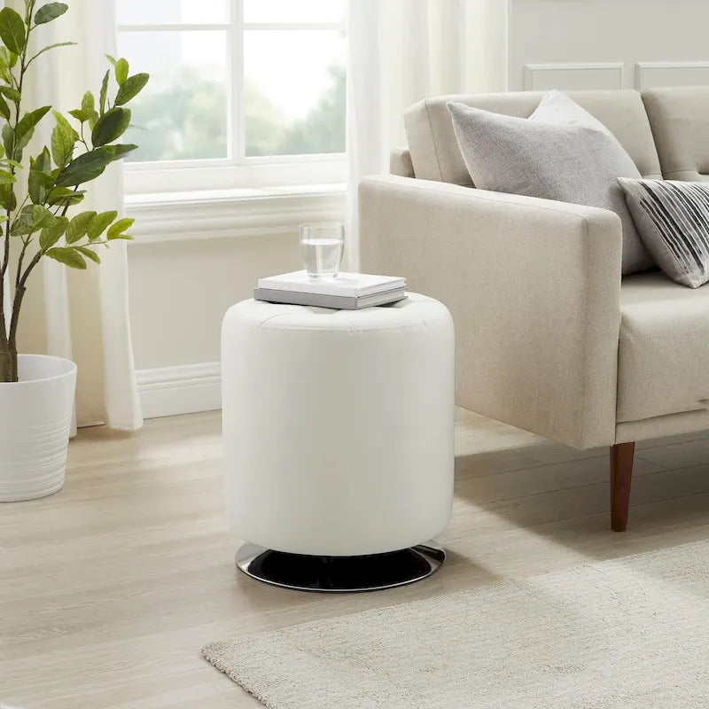 Faux Leather Swivel Ottoman