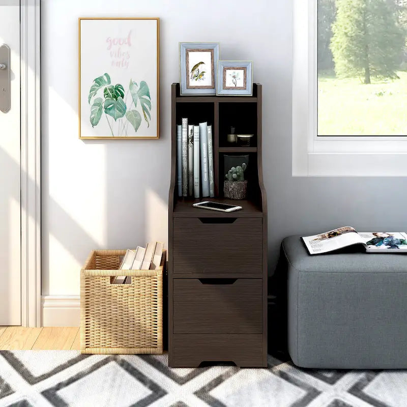 Table de chevet contemporaine à 2 tiroirs avec étagère