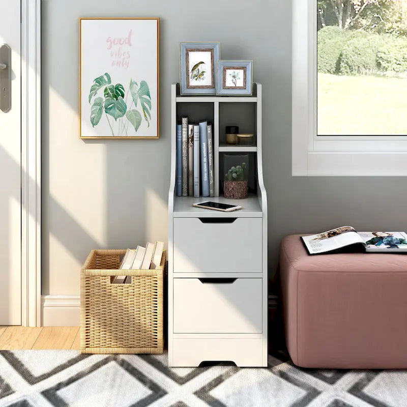 Table de chevet contemporaine à 2 tiroirs avec étagère