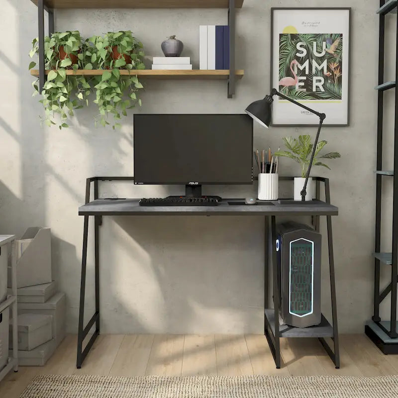 Industrieller 49-Inch-Computertisch aus Stahl mit USB-Anschlüssen