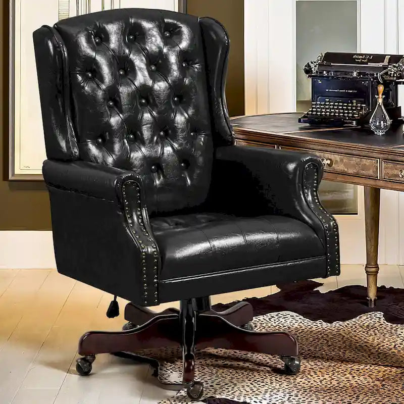 Sedia da ufficio classica direzionale con schienale alto e design wingback