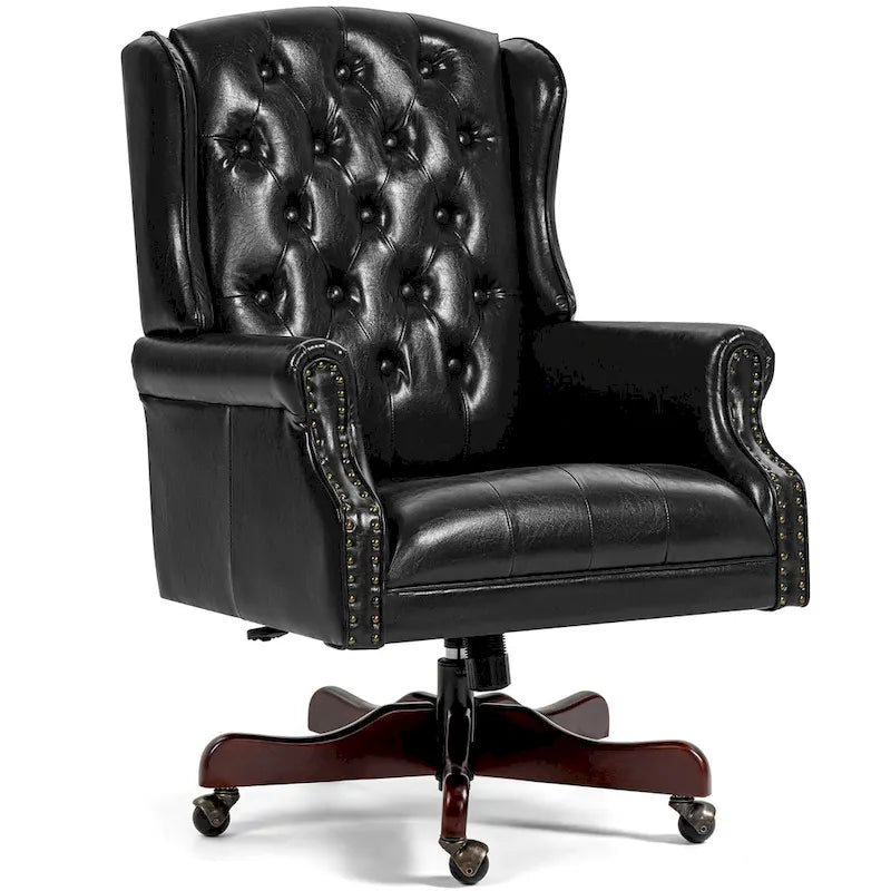 Sedia da ufficio classica direzionale con schienale alto e design wingback