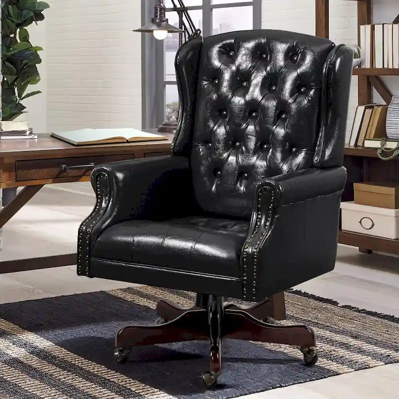 Sedia da ufficio classica direzionale con schienale alto e design wingback