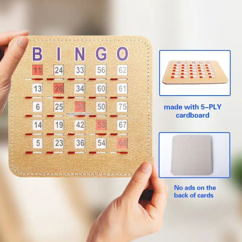 Cartones de bingo con persiana y deslizador de borrado rápido — reinicio deslizante reutilizable con la yema del dedo
