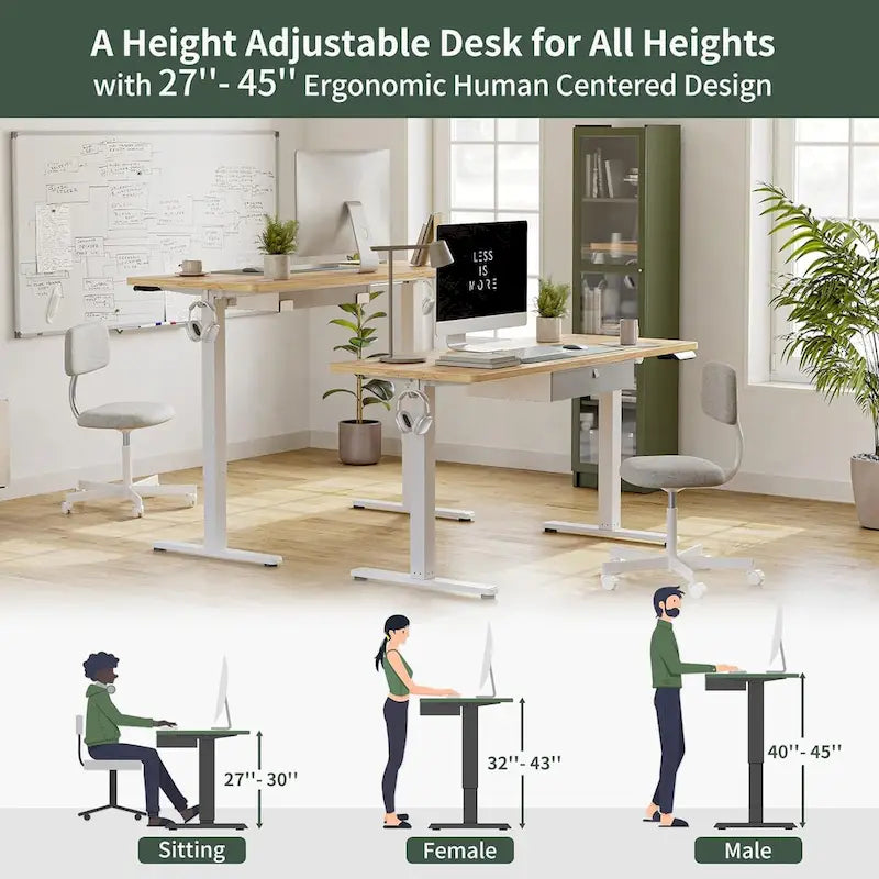 Standing Desk with Drawer, Adjustable Height Electric Stand Up Desk, Sit Stand Home Office Desk