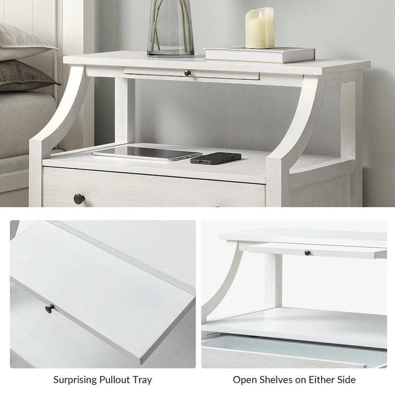 2-Drawer Nightstand with Built-In Outlets and Pull-out Tray