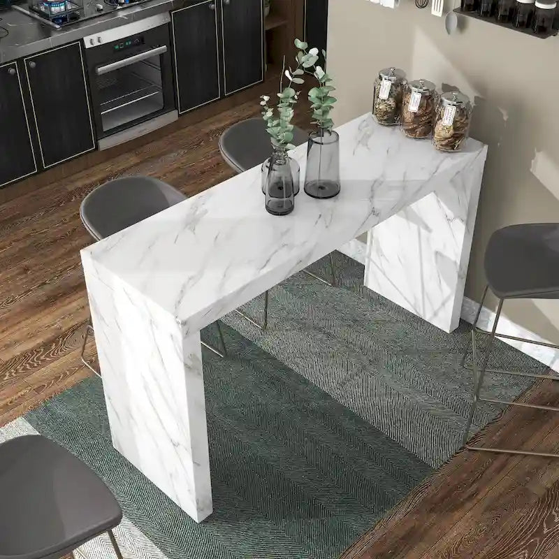 Mesa de 60 pulgadas a altura de barra con acabado de mármol sintético