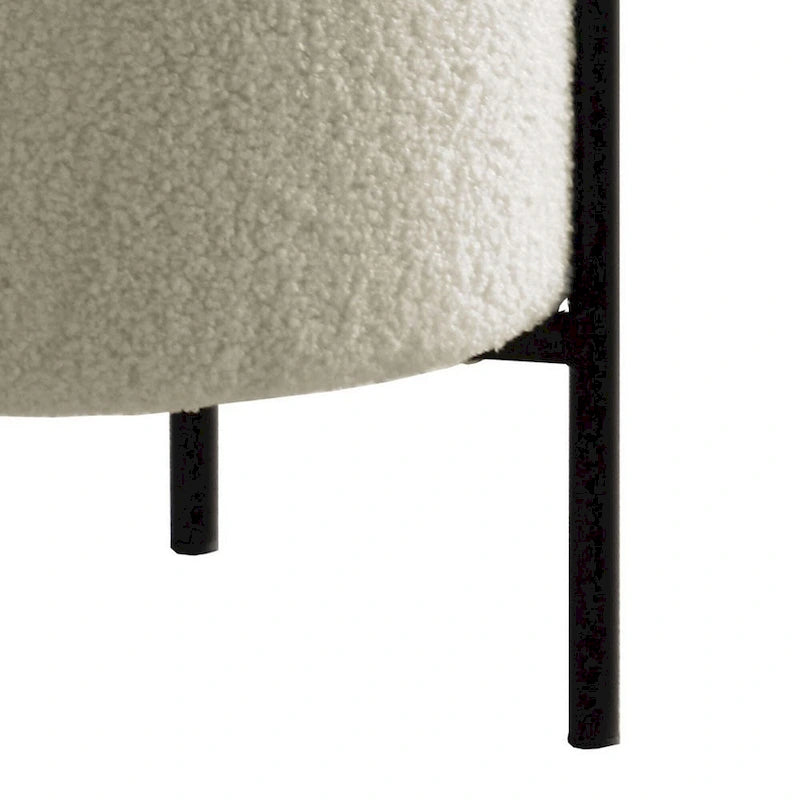 Pouf moderne en mousse de 18 pouces, peau de mouton synthétique beige, pieds en métal noir mat