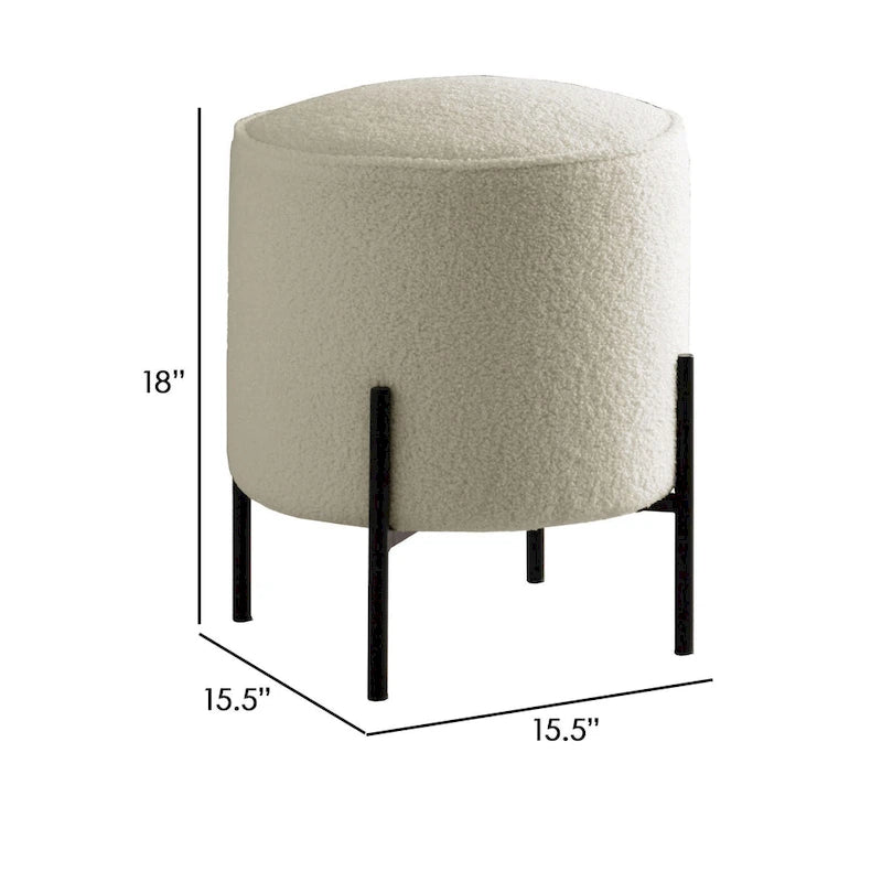 Pouf moderne en mousse de 18 pouces, peau de mouton synthétique beige, pieds en métal noir mat