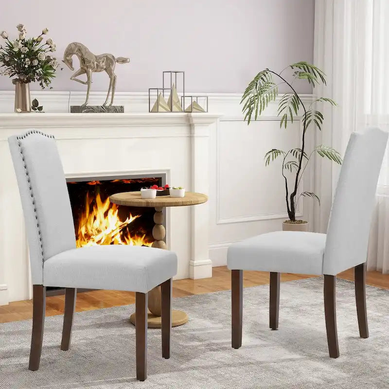 Dining Chairs Set of 2, Upholstered Fabric Kitchen Chairs with Solid Wood Frame and Nailhead Trim