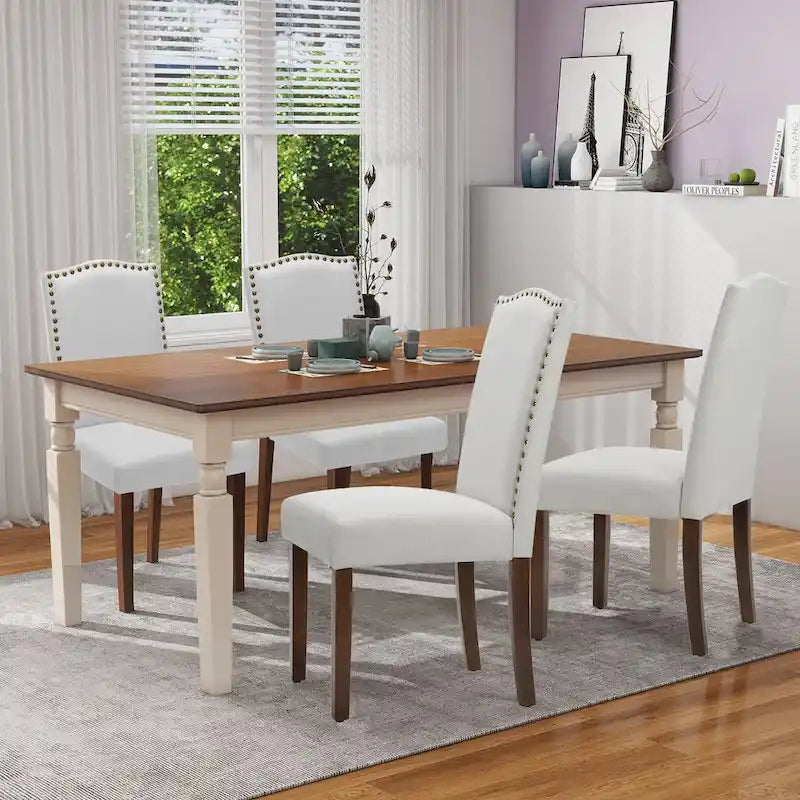 Dining Chairs Set of 2, Upholstered Fabric Kitchen Chairs with Solid Wood Frame and Nailhead Trim