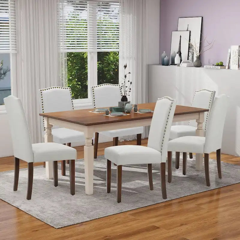 Dining Chairs Set of 2, Upholstered Fabric Kitchen Chairs with Solid Wood Frame and Nailhead Trim