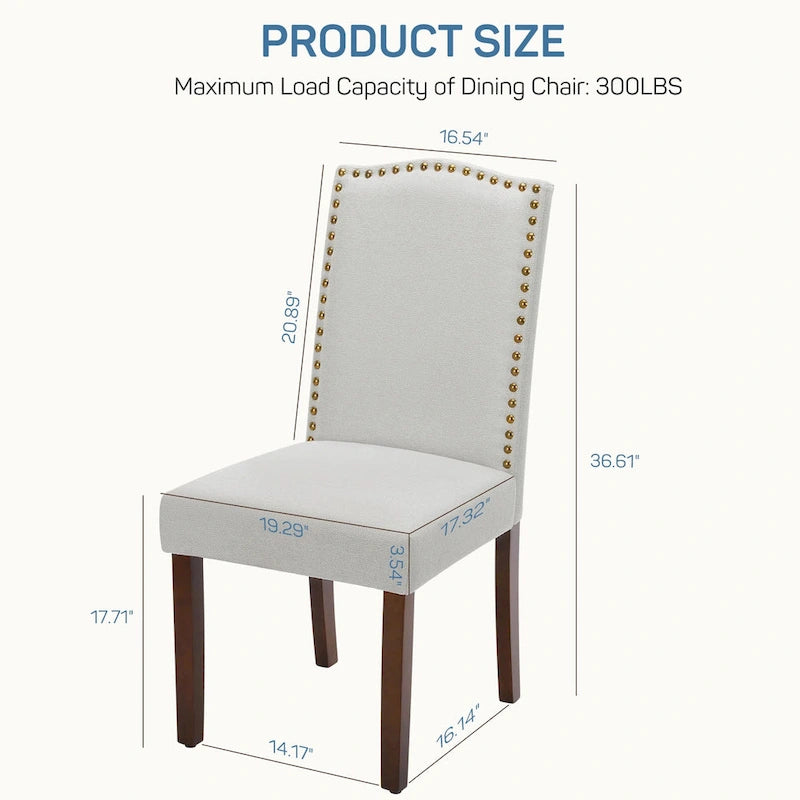 Ensemble de 2 chaises de salle à manger rembourrées en tissu avec structure en bois massif et passepoil à clous décoratifs
