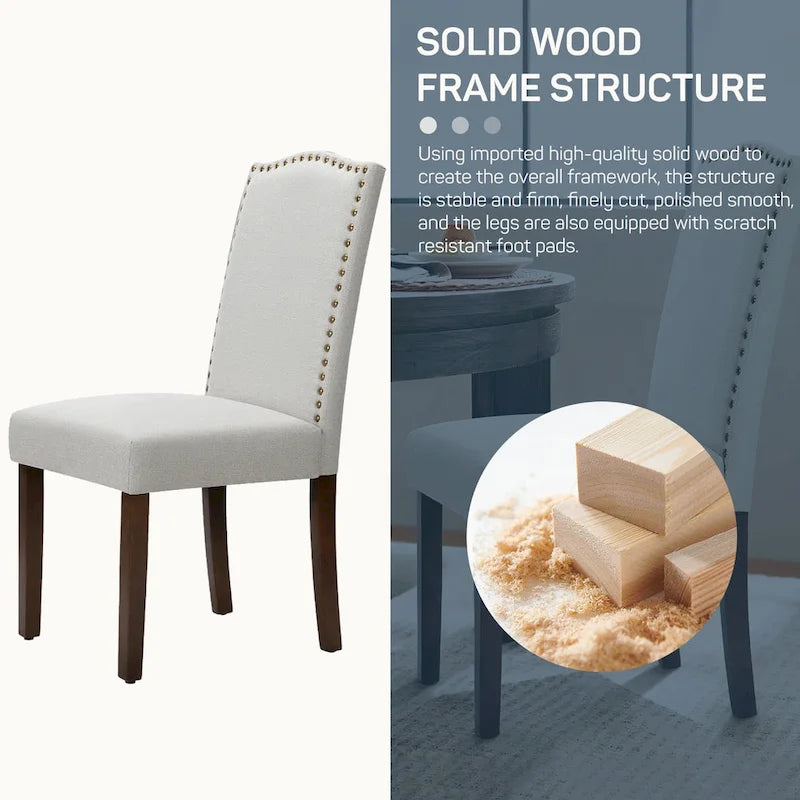 Ensemble de 2 chaises de salle à manger rembourrées en tissu avec structure en bois massif et passepoil à clous décoratifs