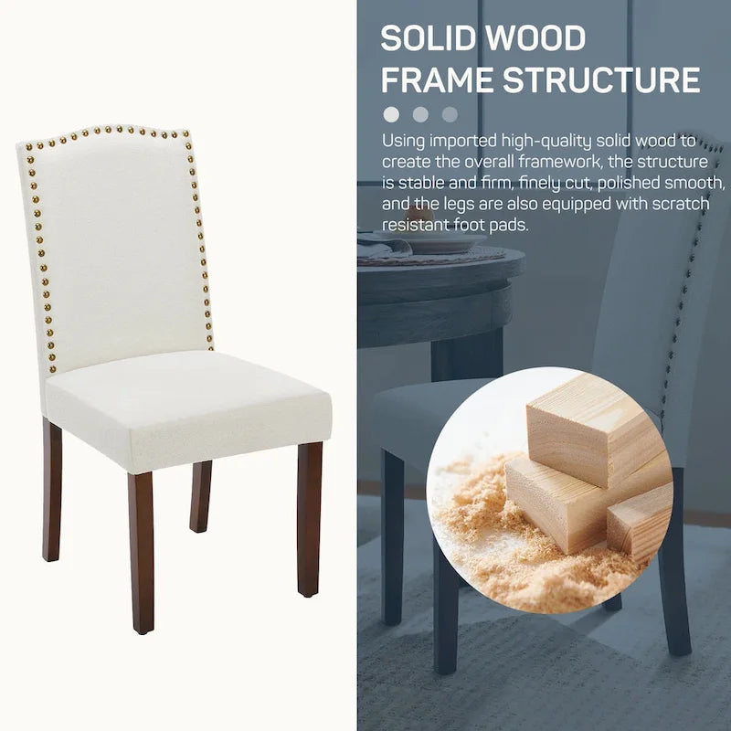 Ensemble de 2 chaises de salle à manger rembourrées en tissu avec structure en bois massif et passepoil à clous décoratifs