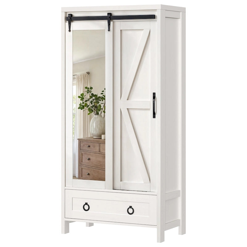 Armoire de rangement haute et large avec portes et miroir pleine longueur pour salle de bains