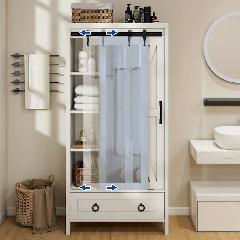Armoire de rangement haute et large avec portes et miroir pleine longueur pour salle de bains
