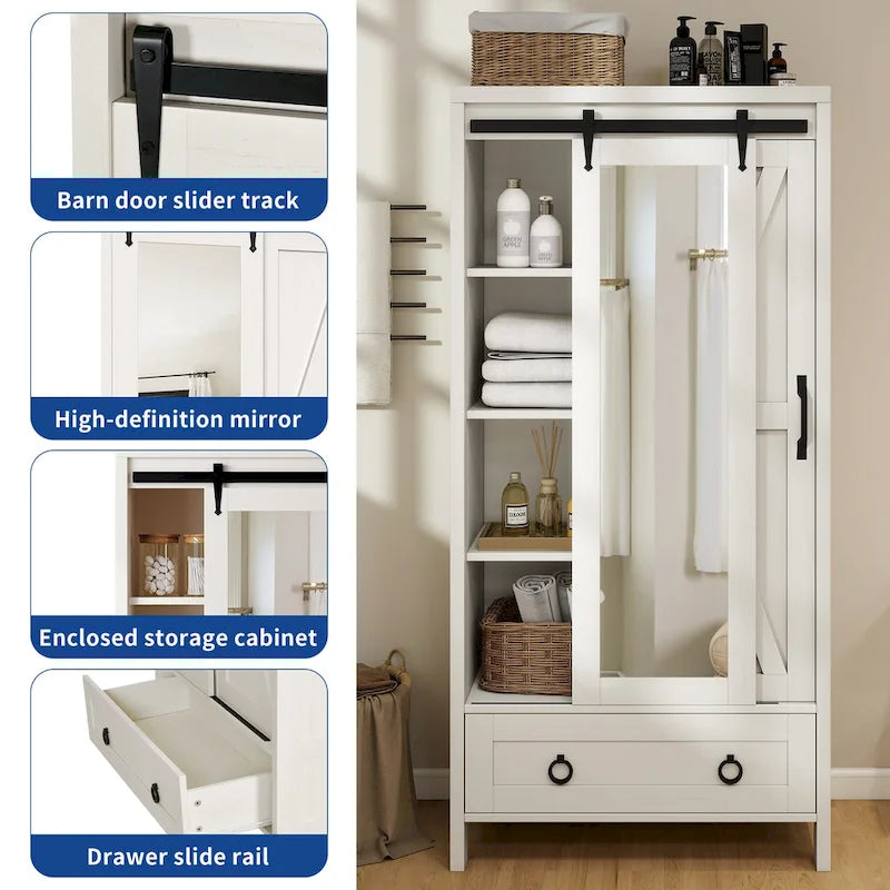 Armoire de rangement haute et large avec portes et miroir pleine longueur pour salle de bains