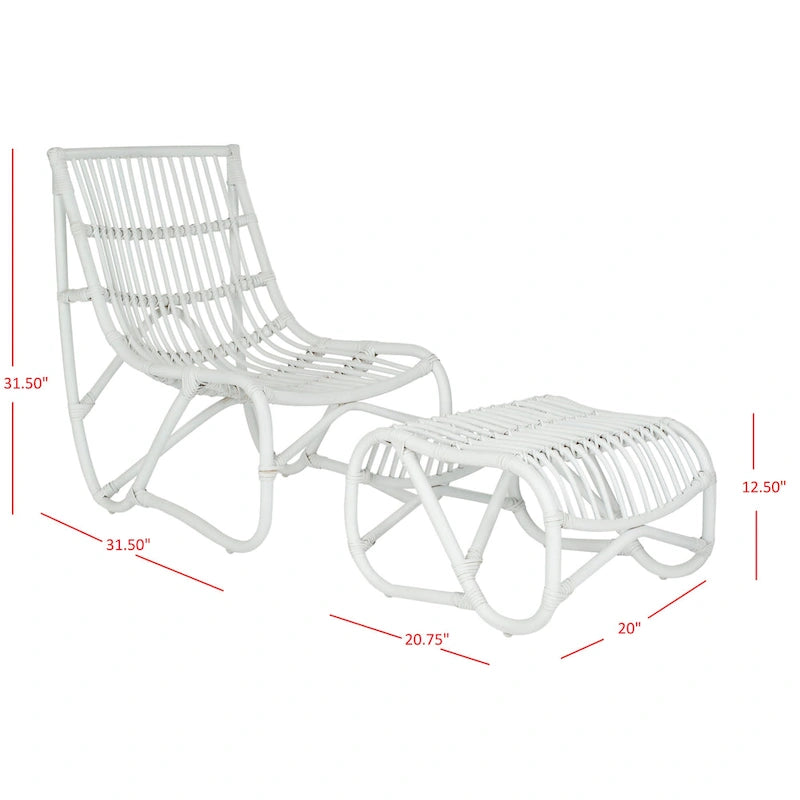 Weißes Korbstuhl- und Hocker-Set – 22W x 30D x 31H