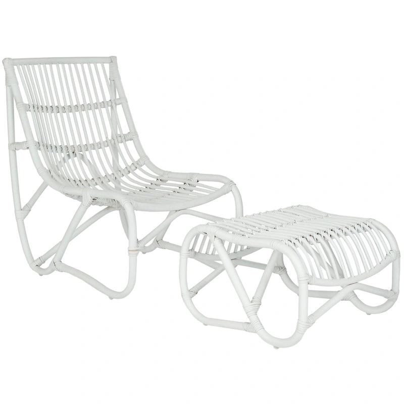 Weißes Korbstuhl- und Hocker-Set – 22W x 30D x 31H