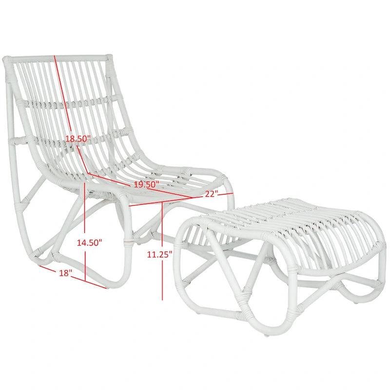 Set di sedia in vimini bianco e pouf - 22W x 30D x 31H