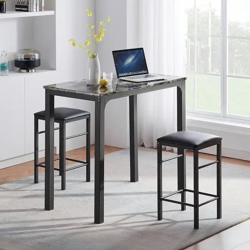 3-Piece Counter Dining Table Set with Faux Marble Top