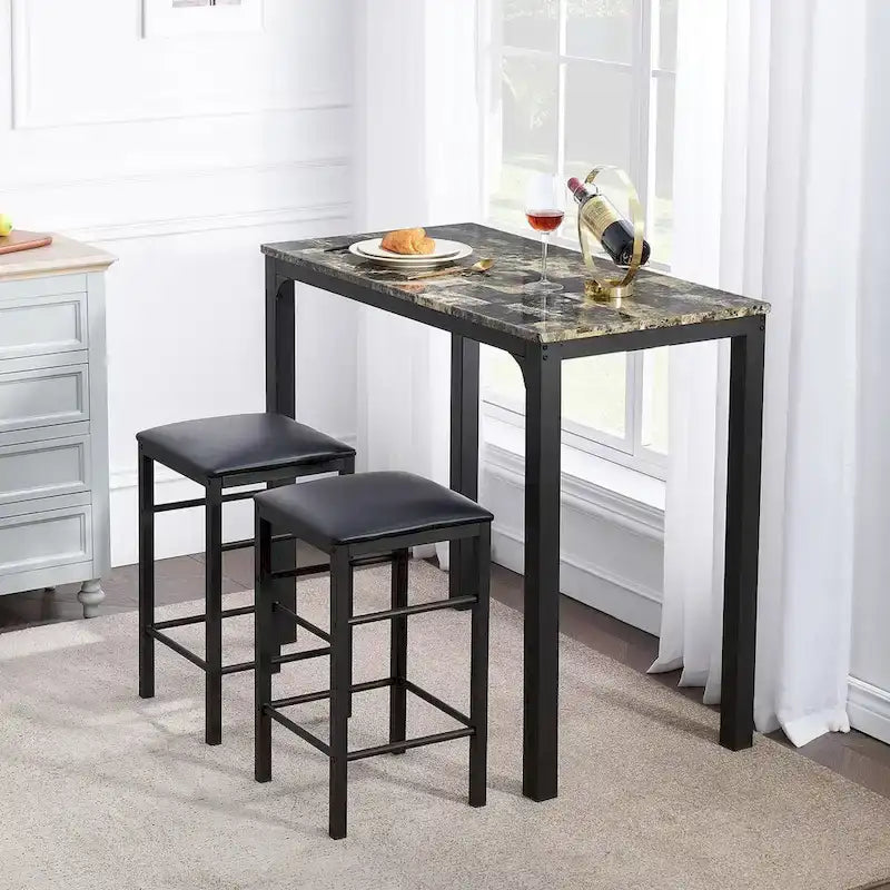 3-Piece Counter Dining Table Set with Faux Marble Top