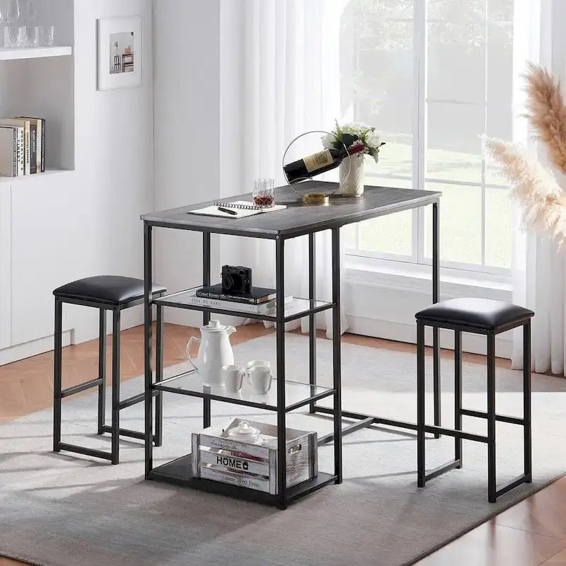 Juego de mesa de comedor de 3 piezas para barra, con superficie de mármol sintético
