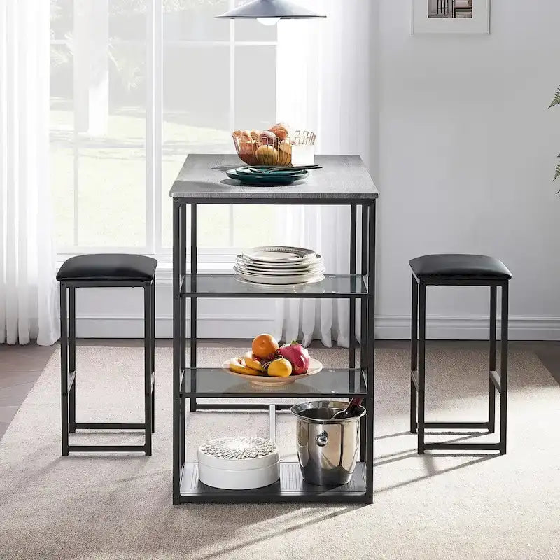 3-Piece Counter Dining Table Set with Faux Marble Top