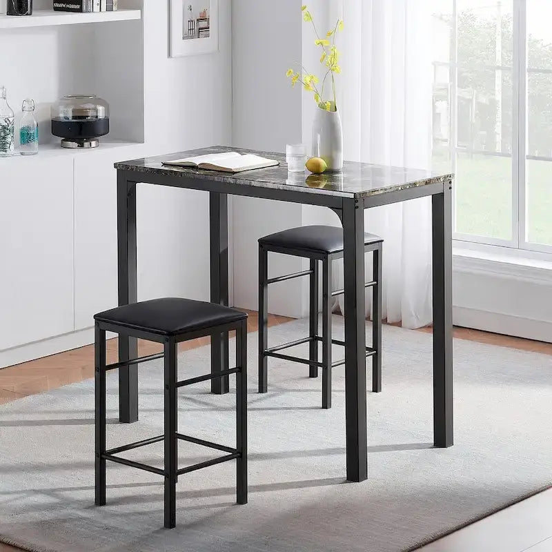 Juego de mesa de comedor de 3 piezas para barra, con superficie de mármol sintético
