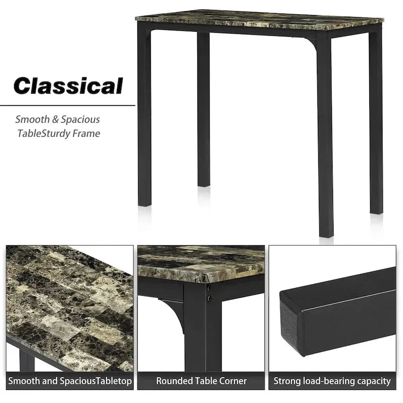 Juego de mesa de comedor de 3 piezas para barra, con superficie de mármol sintético