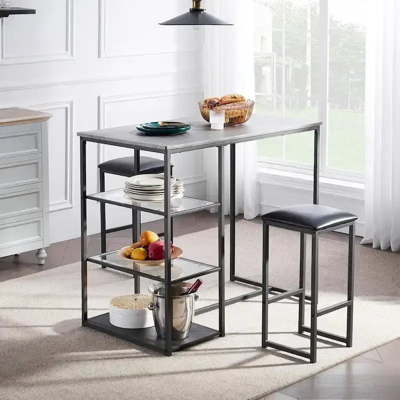 Juego de mesa de comedor de 3 piezas para barra, con superficie de mármol sintético