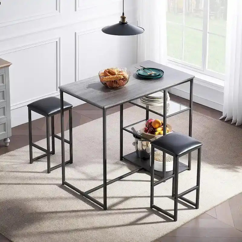 Juego de mesa de comedor de 3 piezas para barra, con superficie de mármol sintético