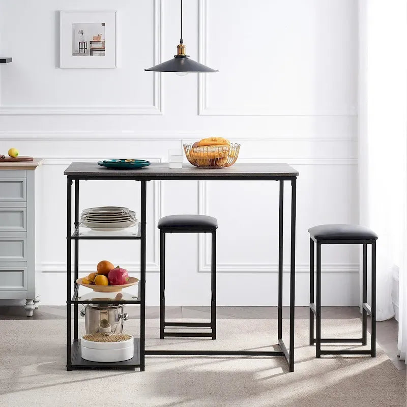 Juego de mesa de comedor de 3 piezas para barra, con superficie de mármol sintético