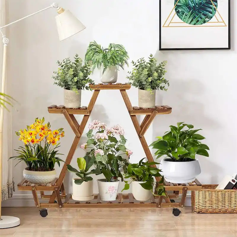 6-Tier Outdoor Ladder Plant Stand with Wheels