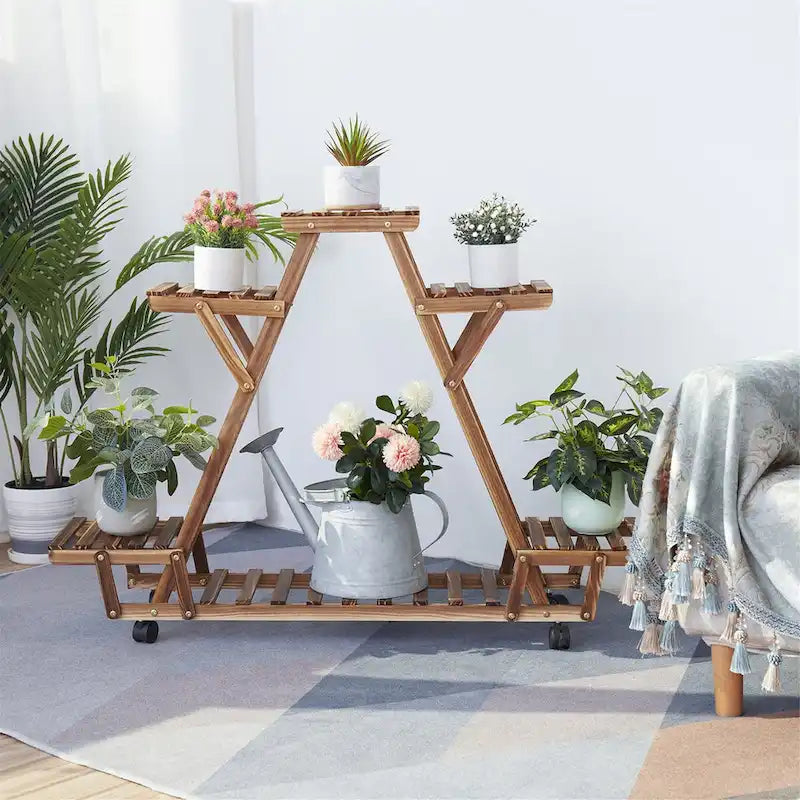 Porte-plantes extérieur en échelle à 6 niveaux avec roulettes