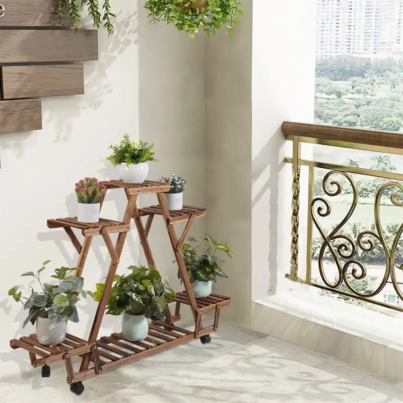 Porte-plantes extérieur en échelle à 6 niveaux avec roulettes