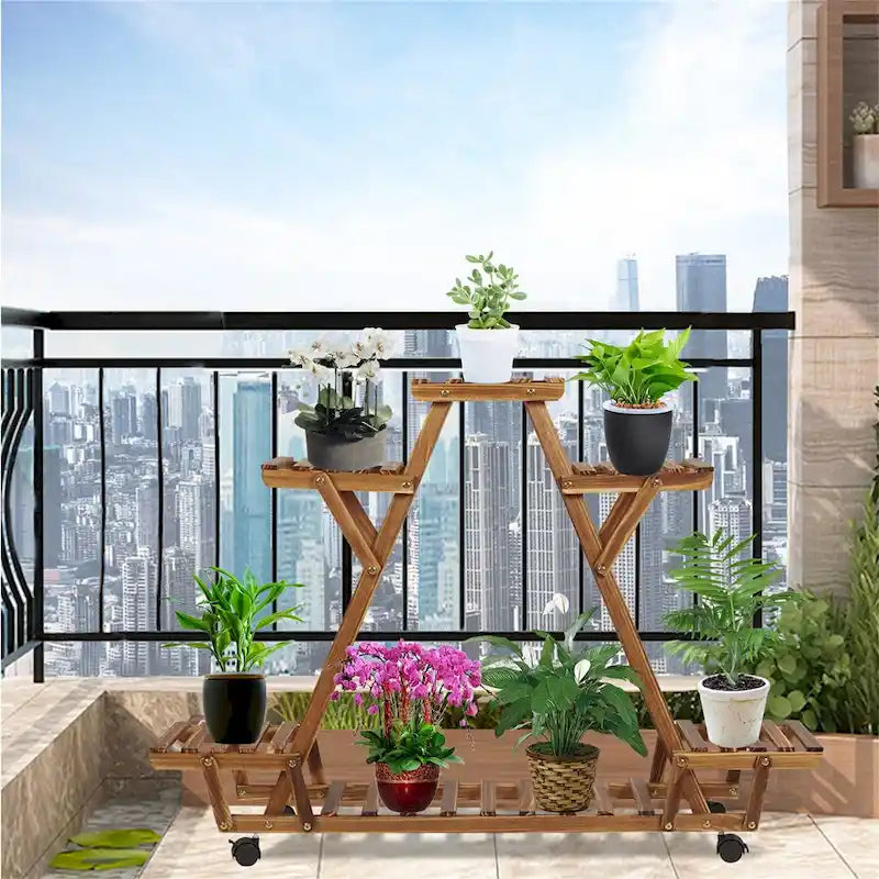 Porte-plantes extérieur en échelle à 6 niveaux avec roulettes