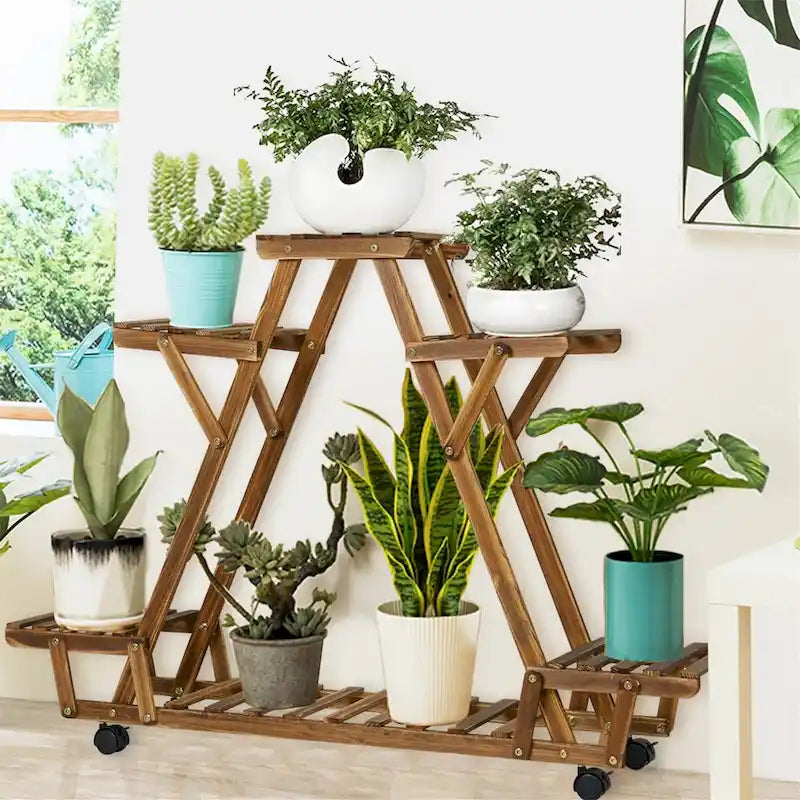 6-Tier Outdoor Ladder Plant Stand with Wheels