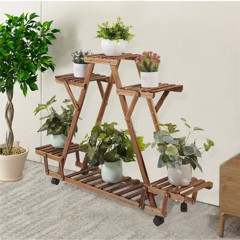 6-Tier Outdoor Ladder Plant Stand with Wheels