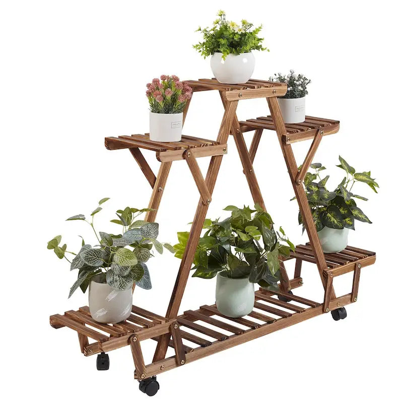 6-Tier Outdoor Ladder Plant Stand with Wheels