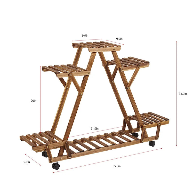 6-Tier Outdoor Ladder Plant Stand with Wheels