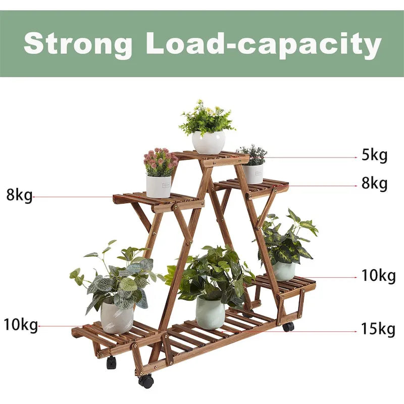 6-Tier Outdoor Ladder Plant Stand with Wheels