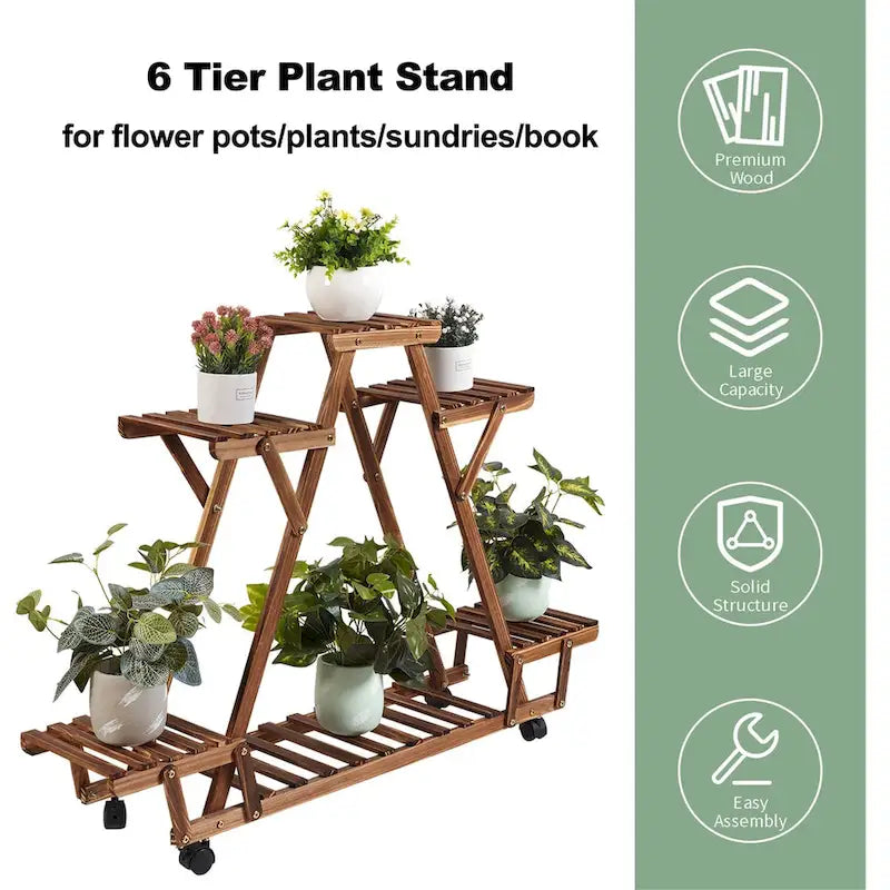 6-Tier Outdoor Ladder Plant Stand with Wheels