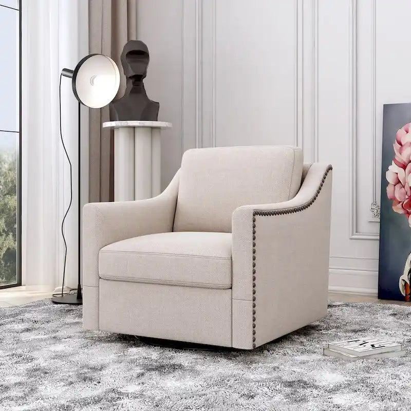360-degree Swivel Armchair Linen Blend Modern Soft Material Ergonomics With Black Legs For Indoor Home