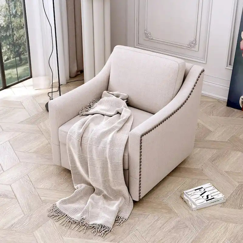 360-degree Swivel Armchair Linen Blend Modern Soft Material Ergonomics With Black Legs For Indoor Home