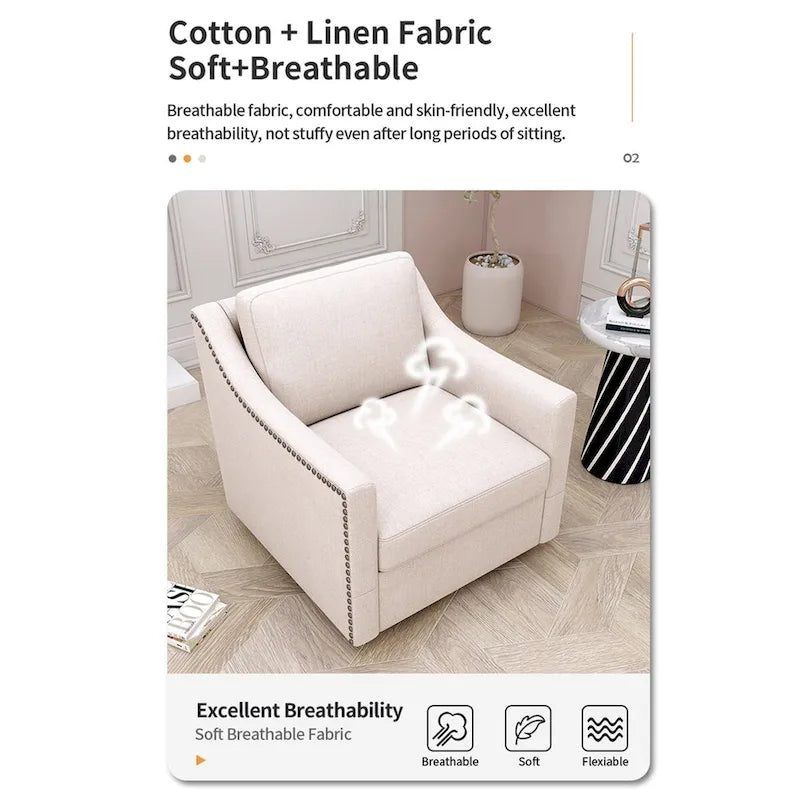 360-degree Swivel Armchair Linen Blend Modern Soft Material Ergonomics With Black Legs For Indoor Home